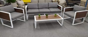 מערכת ישיבה לגינה ולמרפסת אלומיניום דגם מלון צבע לבן מערכת ישיבה לגינה ולמרפסת אלומיניום דגם מלון צבע לבן