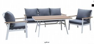 מערכת ישיבה לגינה ולמרפסת אלומיניום 4 חלקים תלת מושבית דגם שנחאי צבע לבן מערכת ישיבה לגינה ולמרפסת אלומיניום 4 חלקים תלת מושבית דגם שנחאי צבע לבן