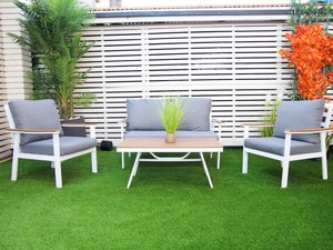 מערכת ישיבה לגינה ולמרפסת אלומיניום 4 חלקים דו מושבית דגם שנחאי צבע לבן מערכת ישיבה לגינה ולמרפסת אלומיניום 4 חלקים דו מושבית דגם שנחאי צבע לבן